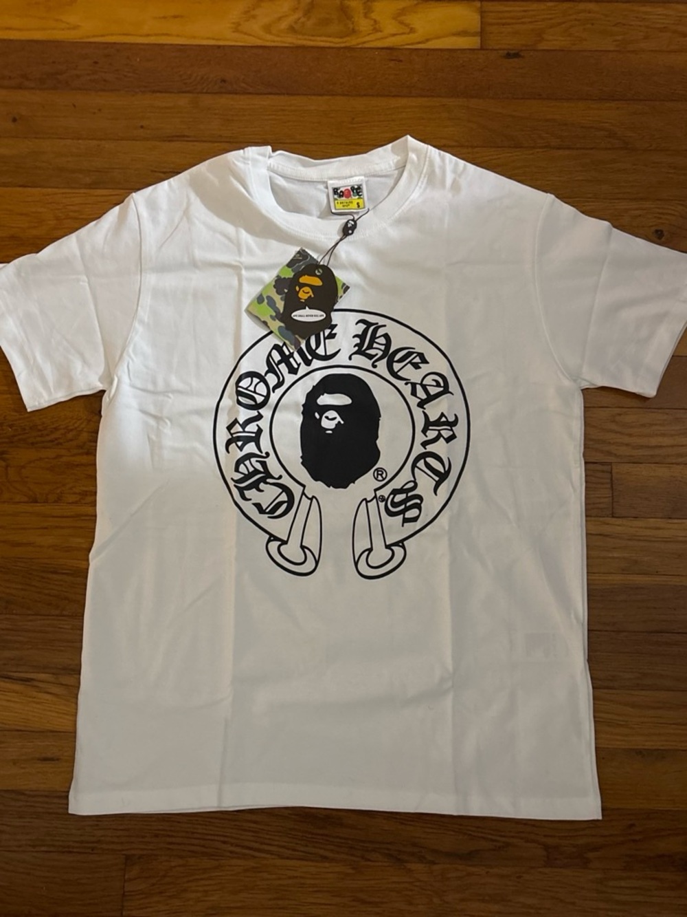 Bape White Tee with Black Ape Crest Graphic